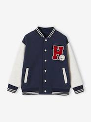 Boys-Cardigans, Jumpers & Sweatshirts-Sweatshirts & Hoodies-College-Type Jacket in Fleece, Patch in Bouclé Knit, for Boys
