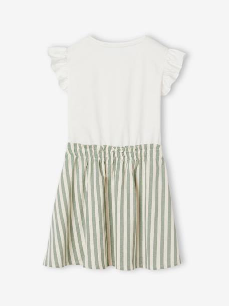 2-in-1-Effect Dress for Girls sky blue+striped green+vanilla 