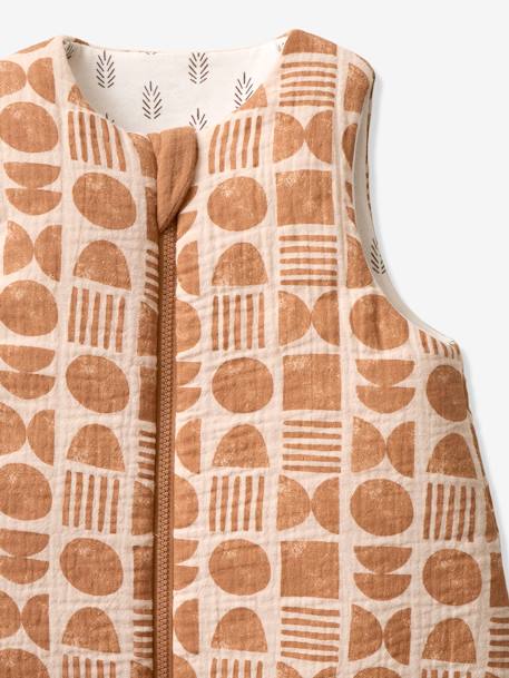 Reversible Sleeveless Baby Sleeping Bag with Central Opening, Ethnic printed beige 