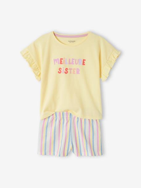 Short Pyjamas for Girls, 'Meilleure Sister' pastel yellow 