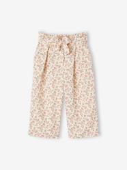 -Cropped, Wide Leg Paperbag Trousers in Cotton Gauze for Girls