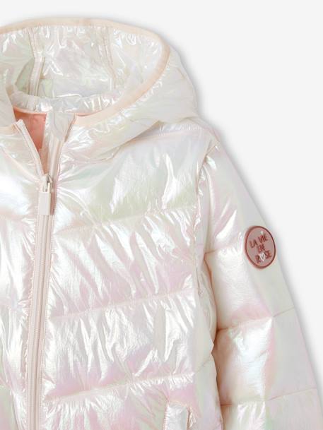 Lightweight Jacket with Shiny Iridescent Effect, for Girls ecru+GREY LIGHT METALLIZED 