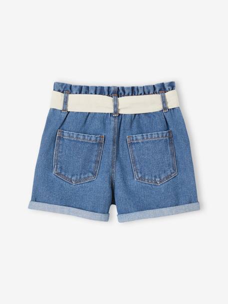 Paperbag-Style Denim Shorts for Girls stone 