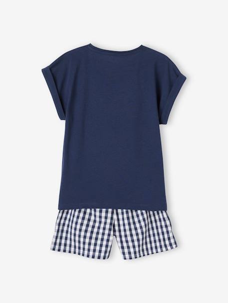 Palm Tree Pyjamas in Jersey Knit & Gingham Poplin, for Girls royal blue 