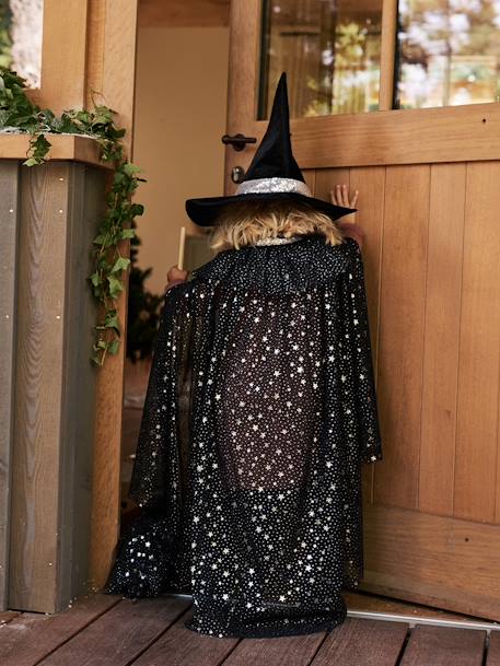 Glittery Cape + Wand black+WHITE LIGHT SOLID WITH DESIGN 