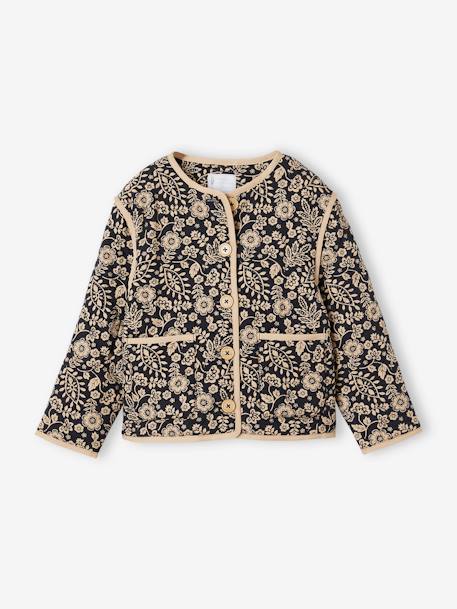 Quilted Floral Jacket for Girls printed grey 
