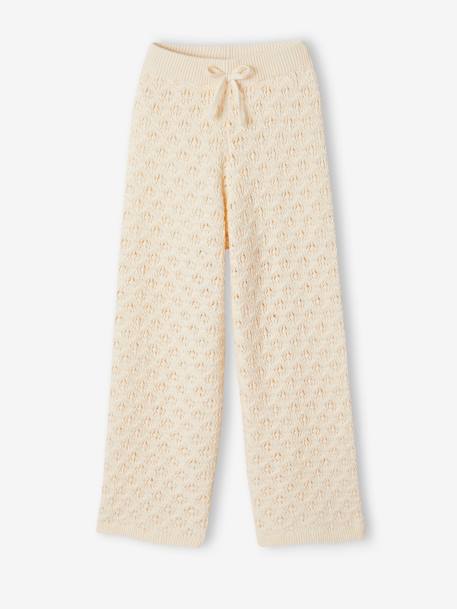 Wide Leg Trousers in Openwork Knit, for Girls ecru 