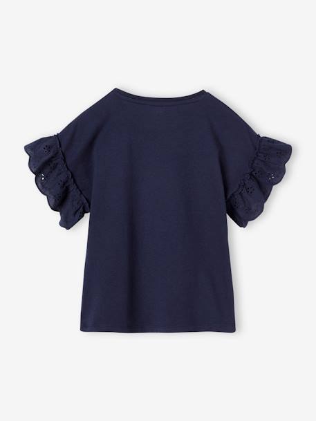 Romantic T-Shirt in Organic Cotton for Girls ecru+navy blue 