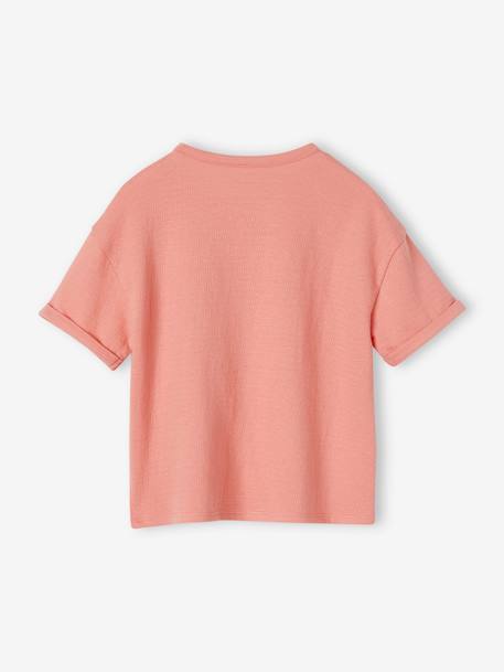 T-Shirt in Creased Jersey Knit Fabric, for Girls coral+pastel yellow 