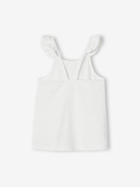 Basics Sleeveless Top with Ruffles on Straps for Girls coral+ecru 