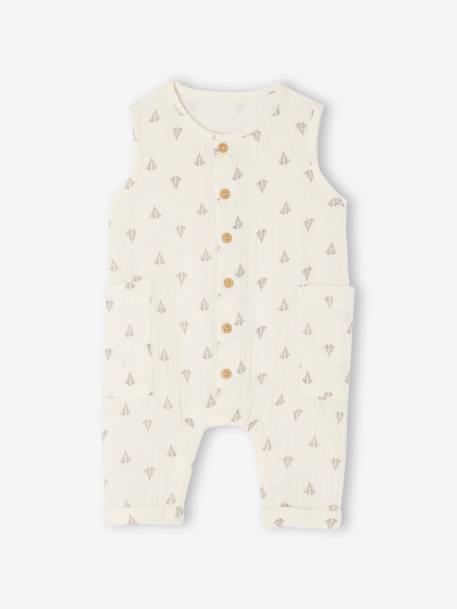 Cotton Gauze Jumpsuit for Newborns 6306+cappuccino+ecru 
