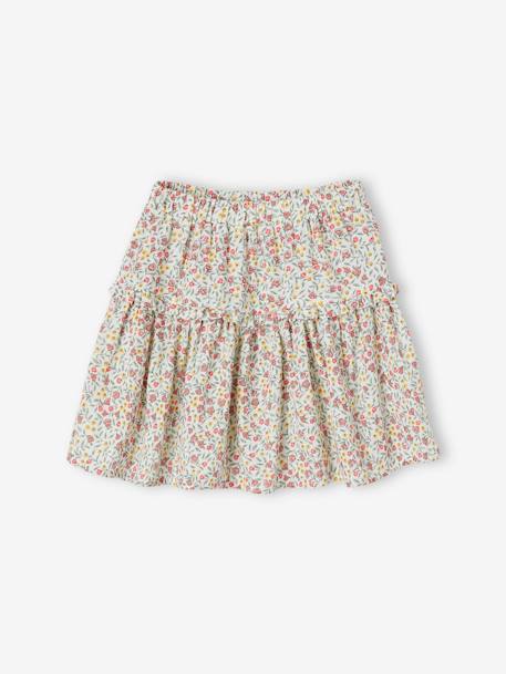 Floral Cotton Gauze Skirt, for Girls ecru 