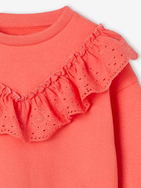 Sweatshirt with Broderie Anglaise Ruffle for Girls coral+vanilla 
