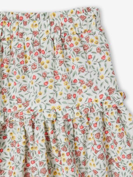 Floral Cotton Gauze Skirt, for Girls ecru 