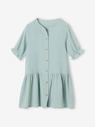 -Buttoned Dress in Cotton Gauze
