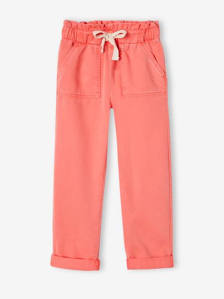 Fluid Paperbag-Style Trousers for Girls coral+lavender 