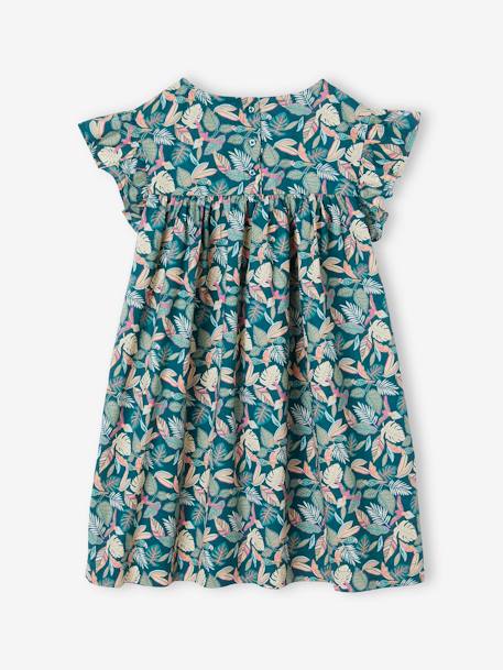 Ruffled, Short Sleeve Dress with Prints, for Girls ecru+fir green+pale pink 
