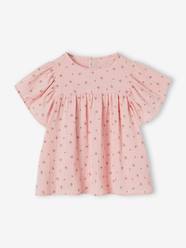 Blouse in Printed Organic Cotton Gauze with Butterfly Sleeves for Girls