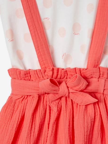 Striped T-Shirt + Cotton Gauze Skirt Outfit, for Girls coral+lilac+sage green 