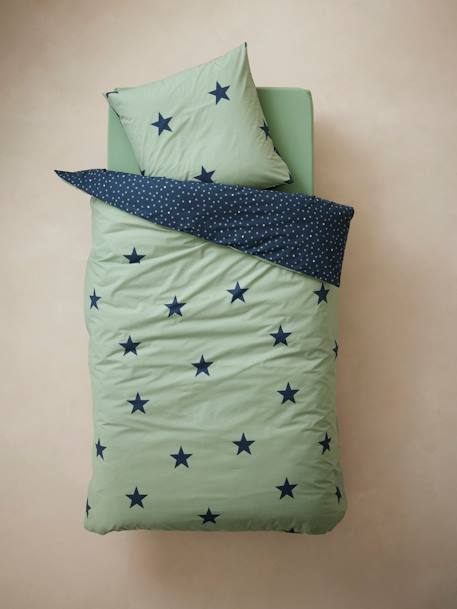 Children's Duvet Cover + Pillowcase Set, DREAM BIG, basics Green/Print 