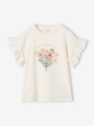 -T-Shirt with Bouquet in Relief & Embroidered Sleeves for Girls