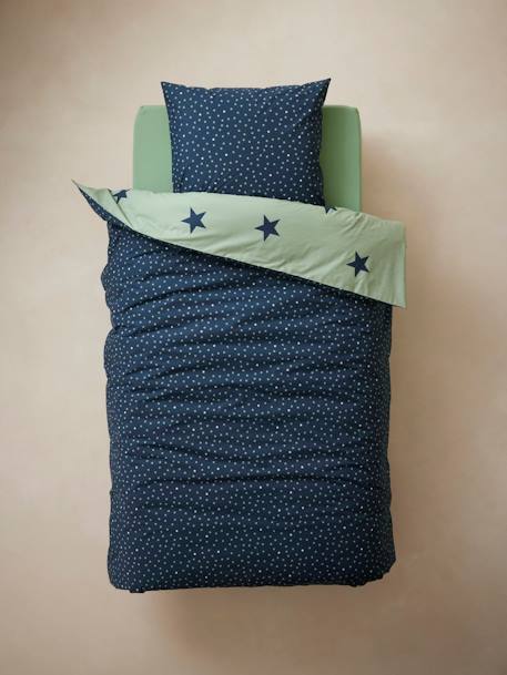 Children's Duvet Cover + Pillowcase Set, DREAM BIG, basics Green/Print 