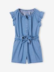 Girls-Dungarees & Playsuits-Jumpsuit in Lightweight Denim, Ruffles on the Sleeves, for Girls
