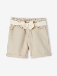 Girls-Paperbag Shorts in Cotton Gauze, with Belt, for Girls