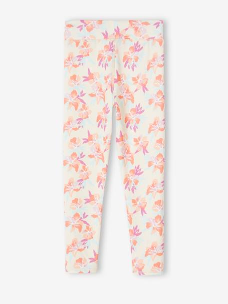 Sports Leggings in Techno Fabric, Exotic Flowers Print, for Girls multicoloured 