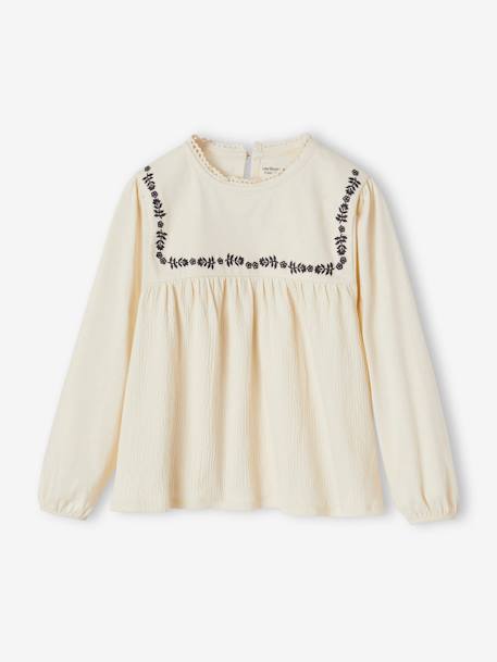Blouse-Like Top with Embroidered Flowers, for Girls vanilla 