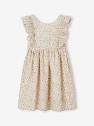 -Frilly Occasion Wear Dress with Flower Motifs for Girls