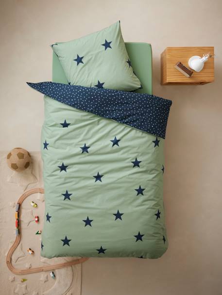Children's Duvet Cover + Pillowcase Set, DREAM BIG, basics Green/Print 