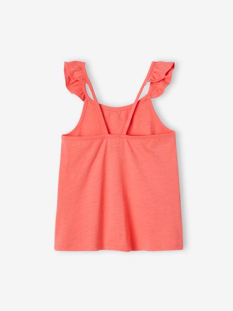 Basics Sleeveless Top with Ruffles on Straps for Girls coral+ecru 