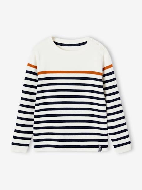Sailor-Style Striped Jumper for Boys BROWN MEDIUM STRIPED+ecru+green+WHITE LIGHT SOLID WITH DESIGN 