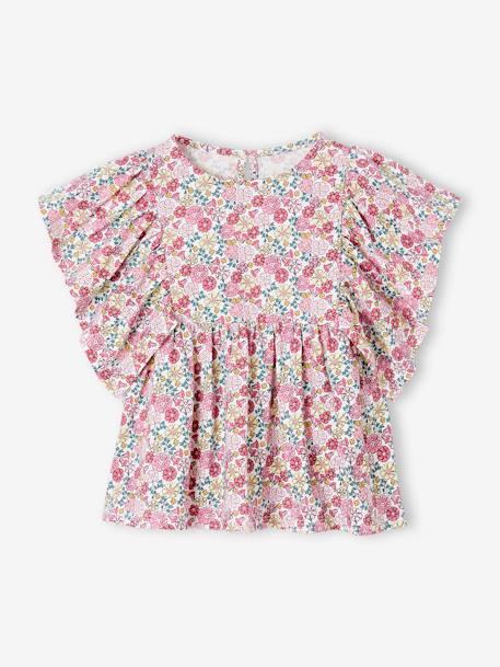 Floral Blouse for Girls multicoloured+petrol blue+vanilla 