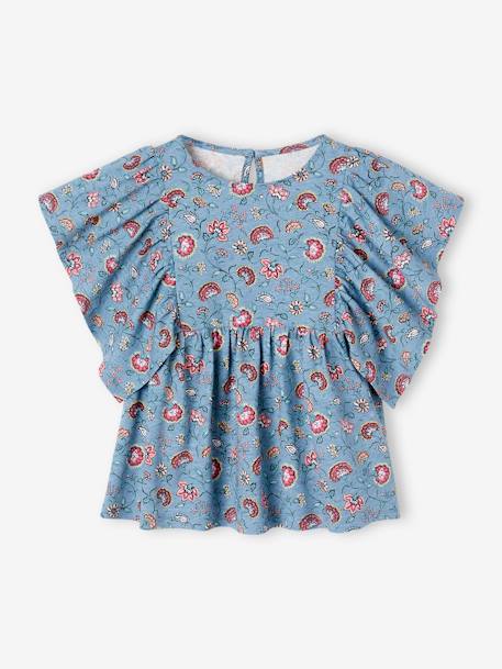 Floral Blouse for Girls multicoloured+petrol blue+vanilla 