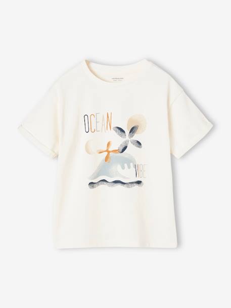 Thick T-Shirt with Wave Motif for Boys ecru 