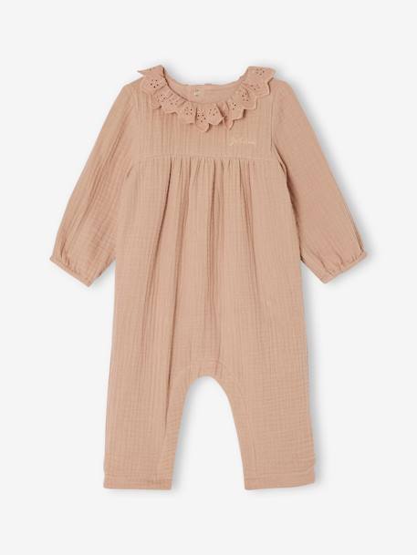 Jumpsuit for Baby, in Cotton Gauze cappuccino+White 