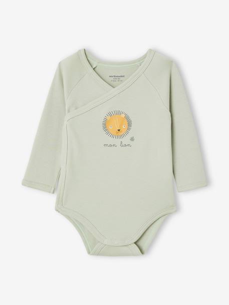 Pack of 3 Assorted 'Lion' Bodysuits in Organic Cotton for Newborns aqua green 