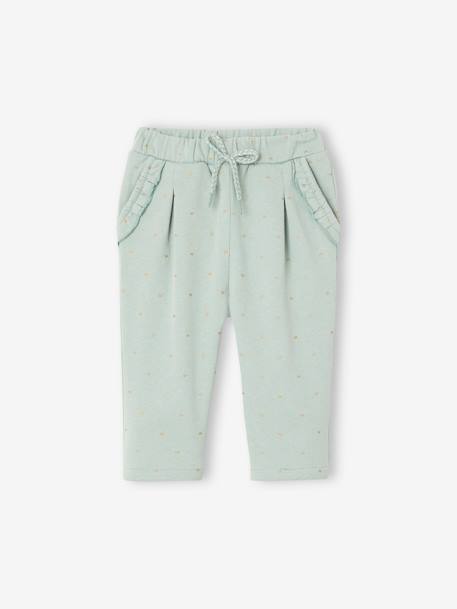 Fleece Trousers for Baby Girls Brown/Print+grey blue+sage green+WHITE MEDIUM ALL OVER PRINTED 