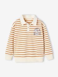 Boys-Cardigans, Jumpers & Sweatshirts-Sweatshirts & Hoodies-Striped Sweatshirt with Polo Shirt Collar for Boys