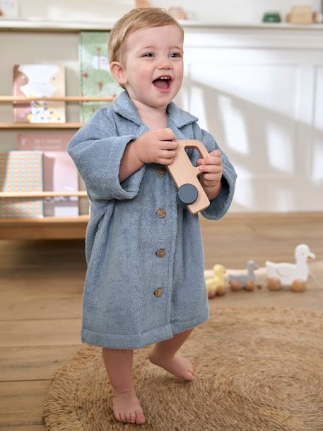 Blouse-Like Bathrobe with Recycled Cotton for Babies beige+chambray blue+terracotta 