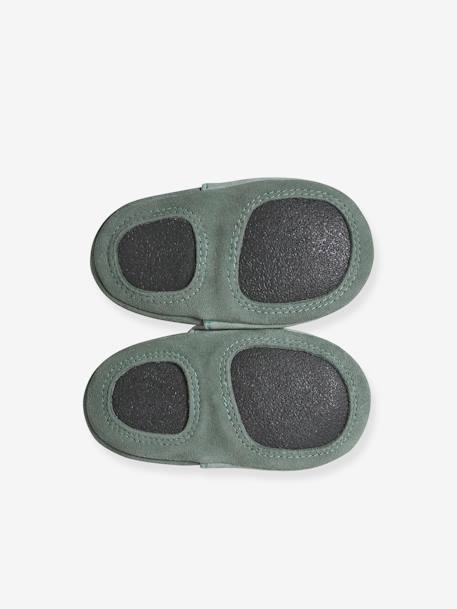 Elasticated, Soft Leather Slip-Ons for Babies sage green 