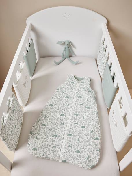 Sleeveless Baby Sleeping Bag with Middle Opening, In the Woods old rose+printed green 
