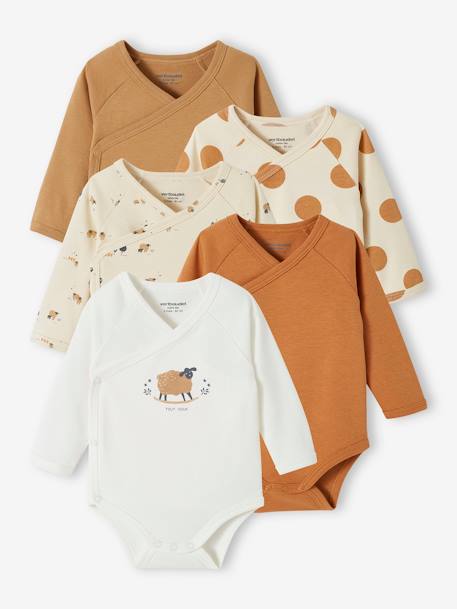 Pack of 5 Organic Cotton Bodysuits for Newborns taupe 