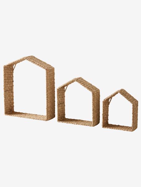 Set of 3 House-Shaped Shelves in Wicker beige 