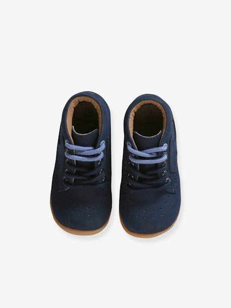 Lace-Up Soft Leather Ankle Boots for Babies, Designed for First Steps navy blue 