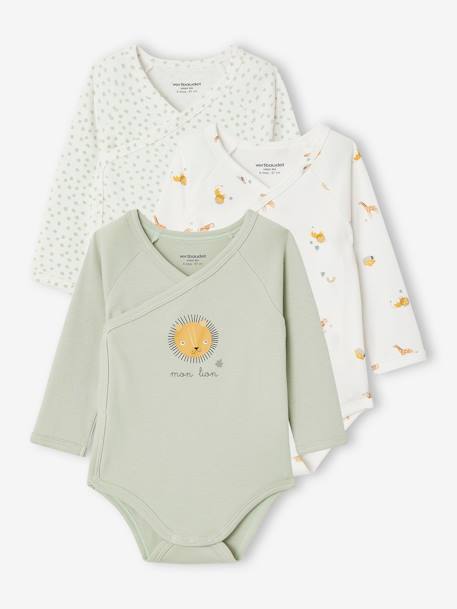 Pack of 3 Assorted 'Lion' Bodysuits in Organic Cotton for Newborns aqua green 