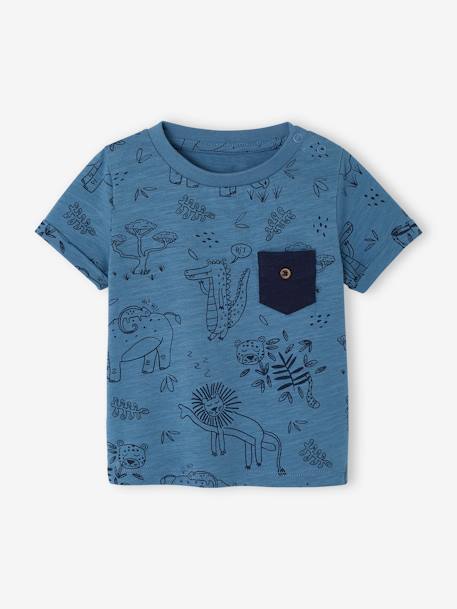 Jungle T-Shirt for Babies in Slub Jersey Knit blue+ecru 
