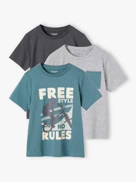 Pack of 3 Assorted T-Shirts for Boys aqua green+azure+cappuccino+green+marl white 